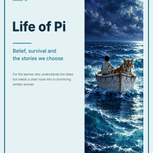 Life of Pi literature study guide cover in The Other Way In series, showing Pi and Richard Parker at sea